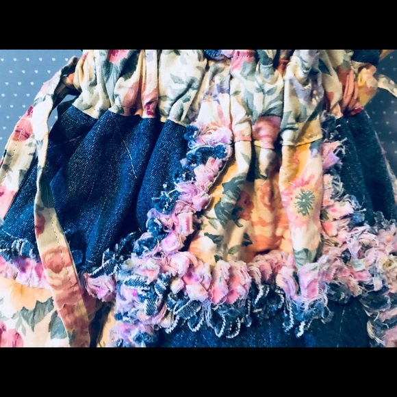 Denim Floral Patchwork Drawstring Bag - Picture 5 of 7